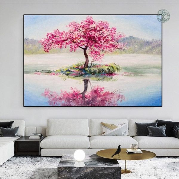 Tableau Arbre de Vie aux feuilles roses