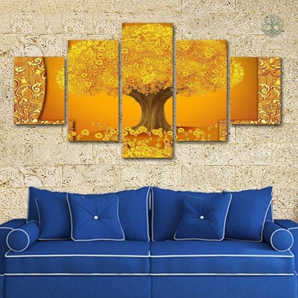Tableau Arbre de Vie en jaune, décoration artistique moderne
