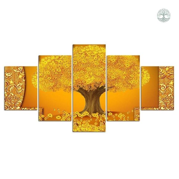 Art mural Arbre de Vie, design contemporain en jaune vibrant
