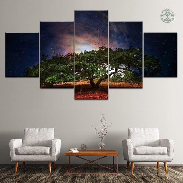 Art mural Arbre de Vie sur fond sombre et étoilé