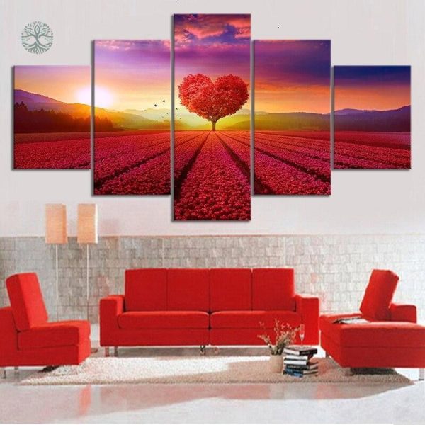 Tableau Arbre de Vie avec cœur rouge décoratif