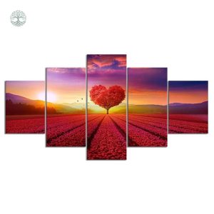 Tableau artistique cœur rouge sur fond d'arbre de vie
