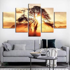 Tableau Arbre de Vie avec Coucher de Soleil vibrant