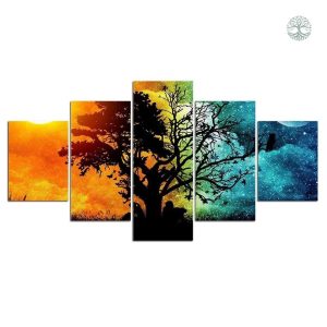 Art mural Arbre de Vie illustrant la dualité jour/nuit