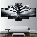 Tableau Arbre de Vie avec Moine Bouddhiste en méditation
