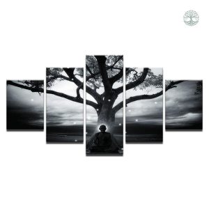 Art mural représentant un arbre de vie et la sagesse bouddhiste