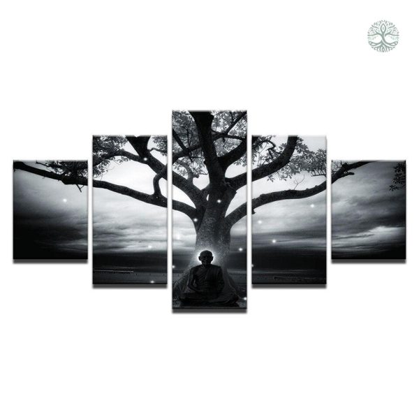 Art mural représentant un arbre de vie et la sagesse bouddhiste