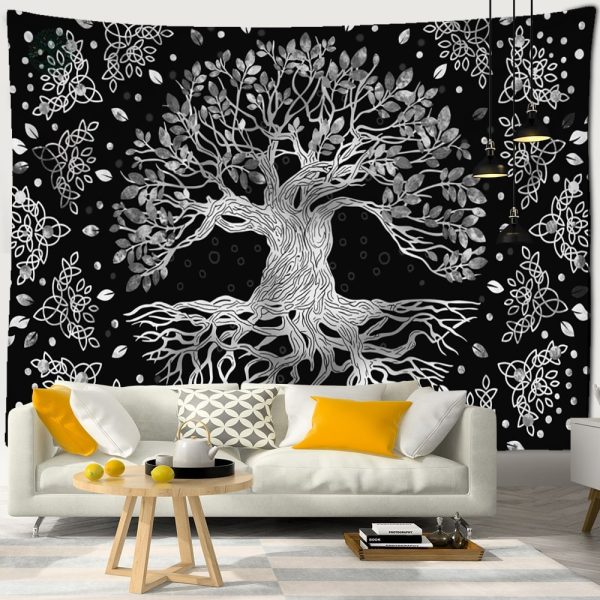 Tenture Arbre de Vie en noir et blanc