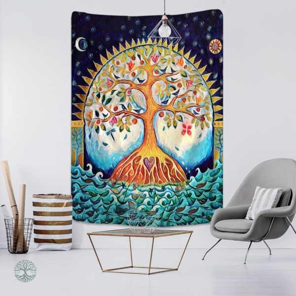 Tenture Art Déco Arbre de Vie élégante pour décoration intérieure
