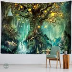 Tenture moderne représentant un arbre de vie stylisé
