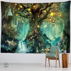 Tenture moderne représentant un arbre de vie stylisé