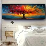 Toile Arbre multicolore avec coucher de soleil vibrant