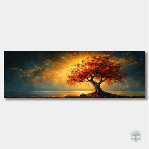 Décoration Arbre de Vie avec arbre rouge et ciel en or